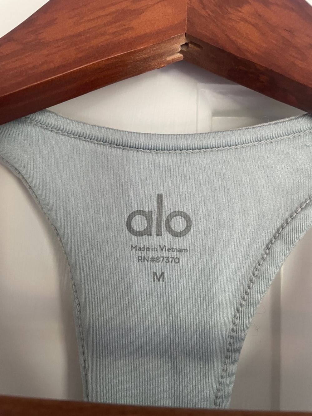 ALO Yoga Women's Light Gray-Blue High-Neck Racerback Sports Bra - Picture 2 of 4